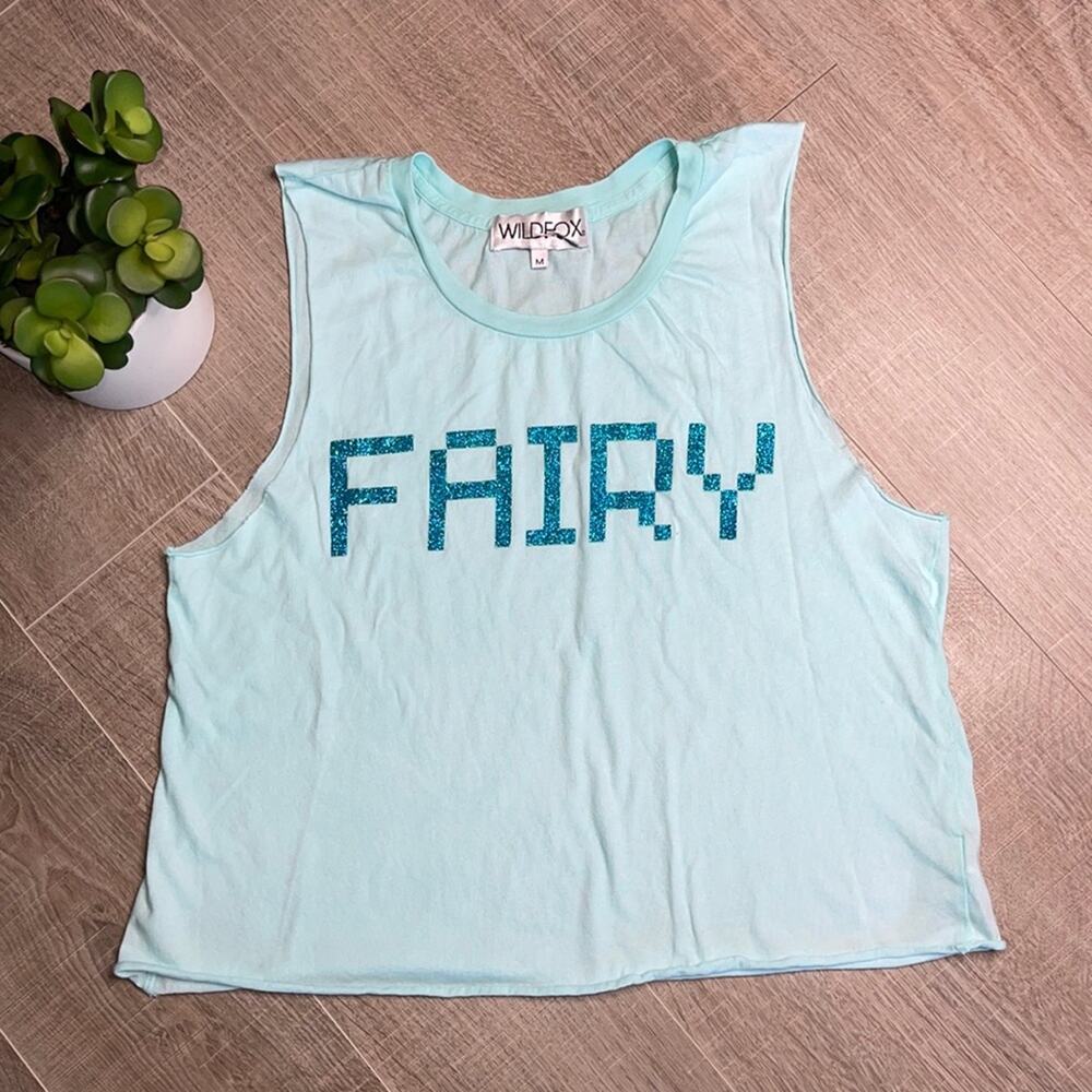 WILDFOX Women’s Teal Glitter “Fairy” Sleeveless Tank Top